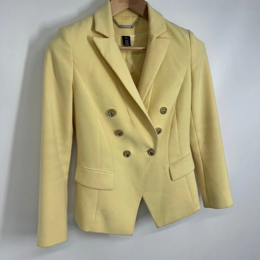 White House Black Market Yellow Double Breasted Blazer Gold Buttons 00P - Picture 4 of 10